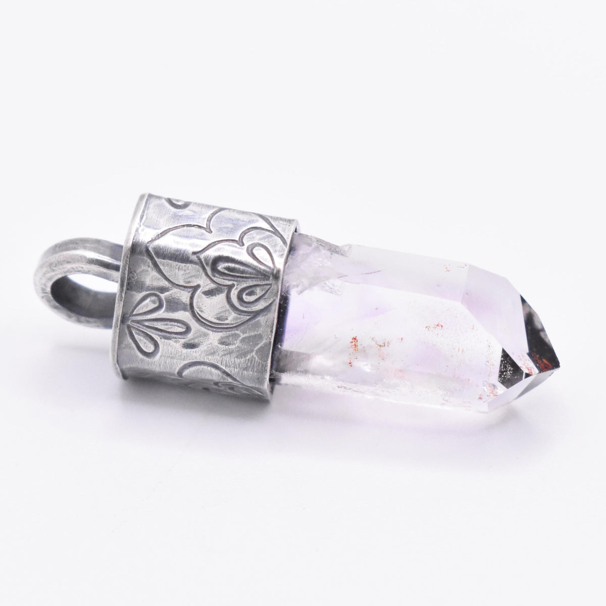 Handmade Brandberg Quartz Stamped Sterling Silver Crystal Pendant