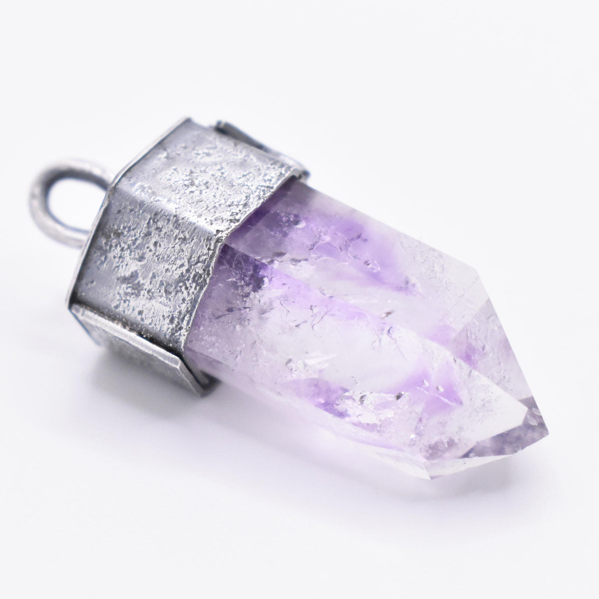 Handmade Brandberg Enhydro Quartz Crystal Blackened Sterling Silver Algiz Rune Pendant