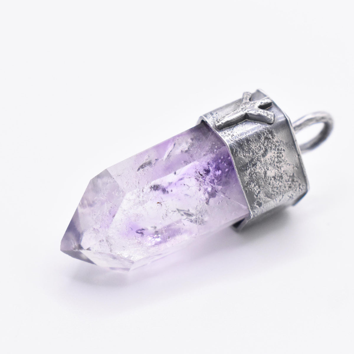 Handmade Brandberg Enhydro Quartz Crystal Blackened Sterling Silver Algiz Rune Pendant