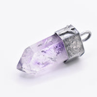 Handmade Brandberg Enhydro Quartz Crystal Blackened Sterling Silver Algiz Rune Pendant