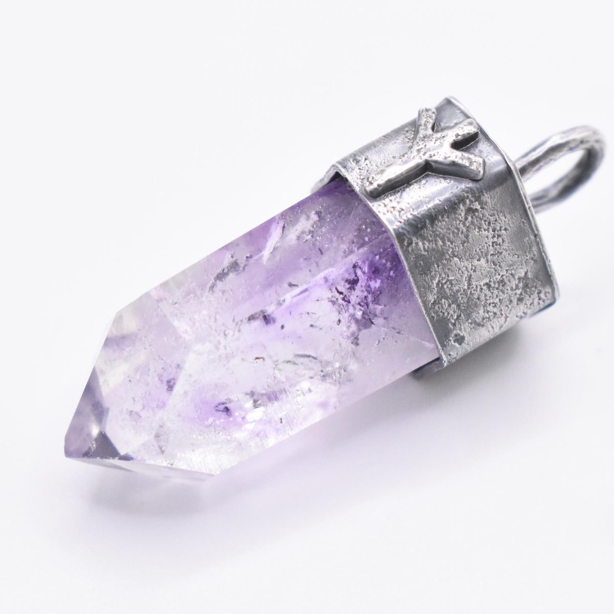 Handmade Brandberg Enhydro Quartz Crystal Blackened Sterling Silver Algiz Rune Pendant