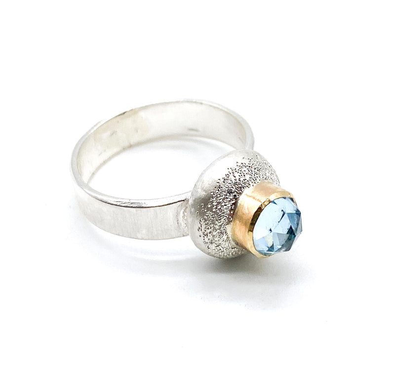 Sky Blue Topaz Sterling Silver and Gold Ring: Handmade Natural Gemstone Jewellery