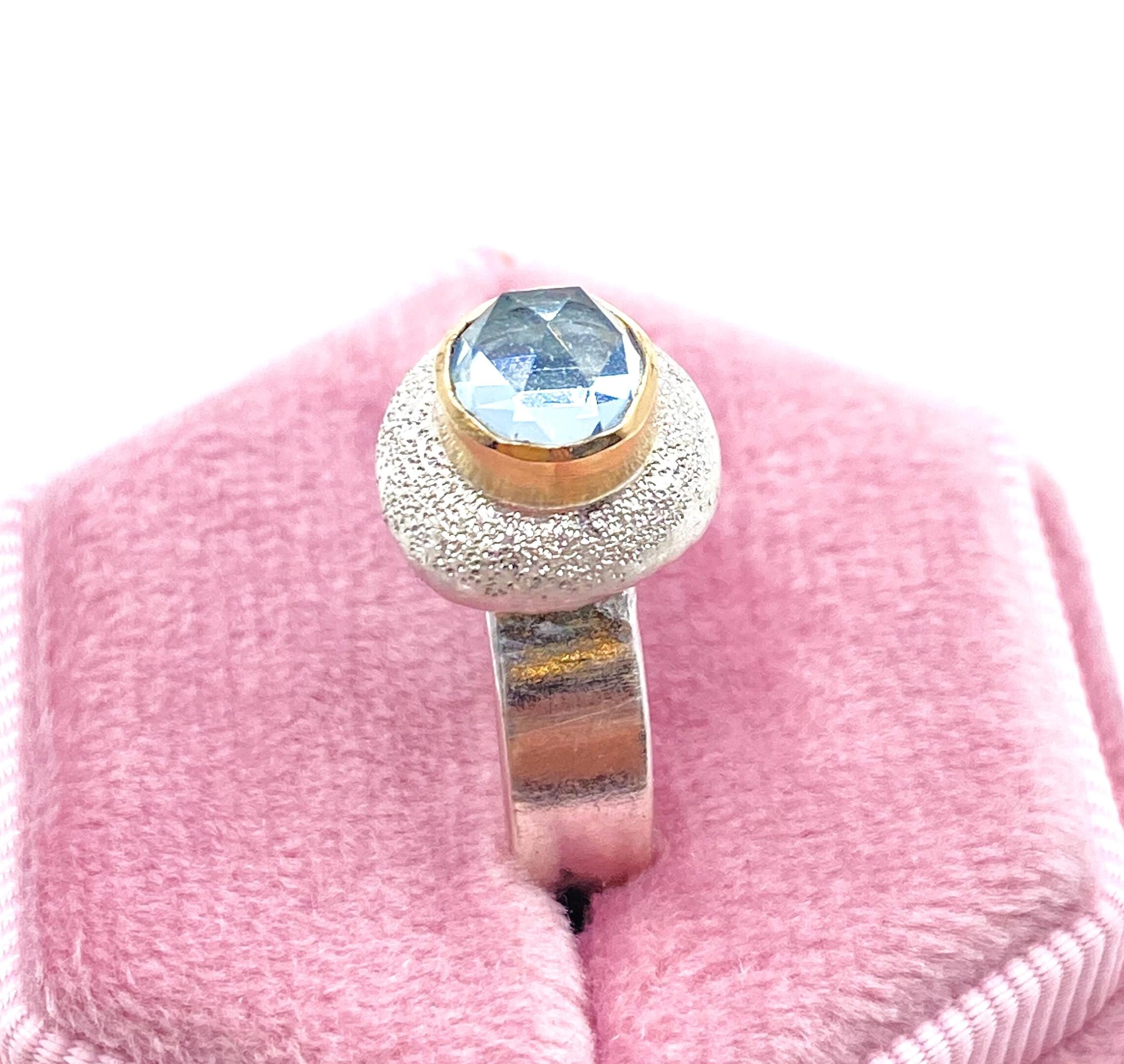 Sky Blue Topaz Sterling Silver and Gold Ring: Handmade Natural Gemstone Jewellery