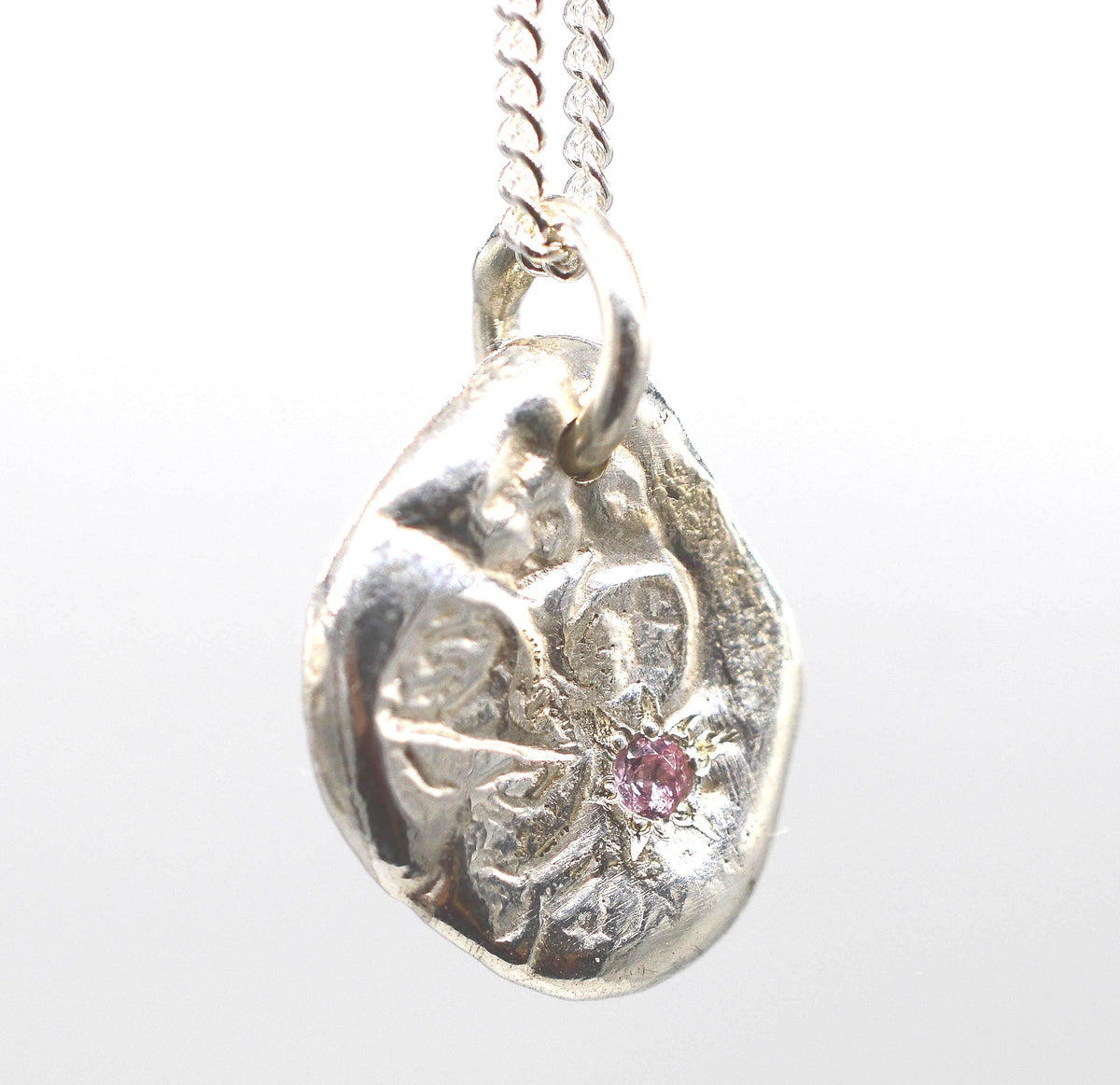 Pink Tourmaline Molten Silver Pendant ~ Handmade Natural Gemstone Jewellery