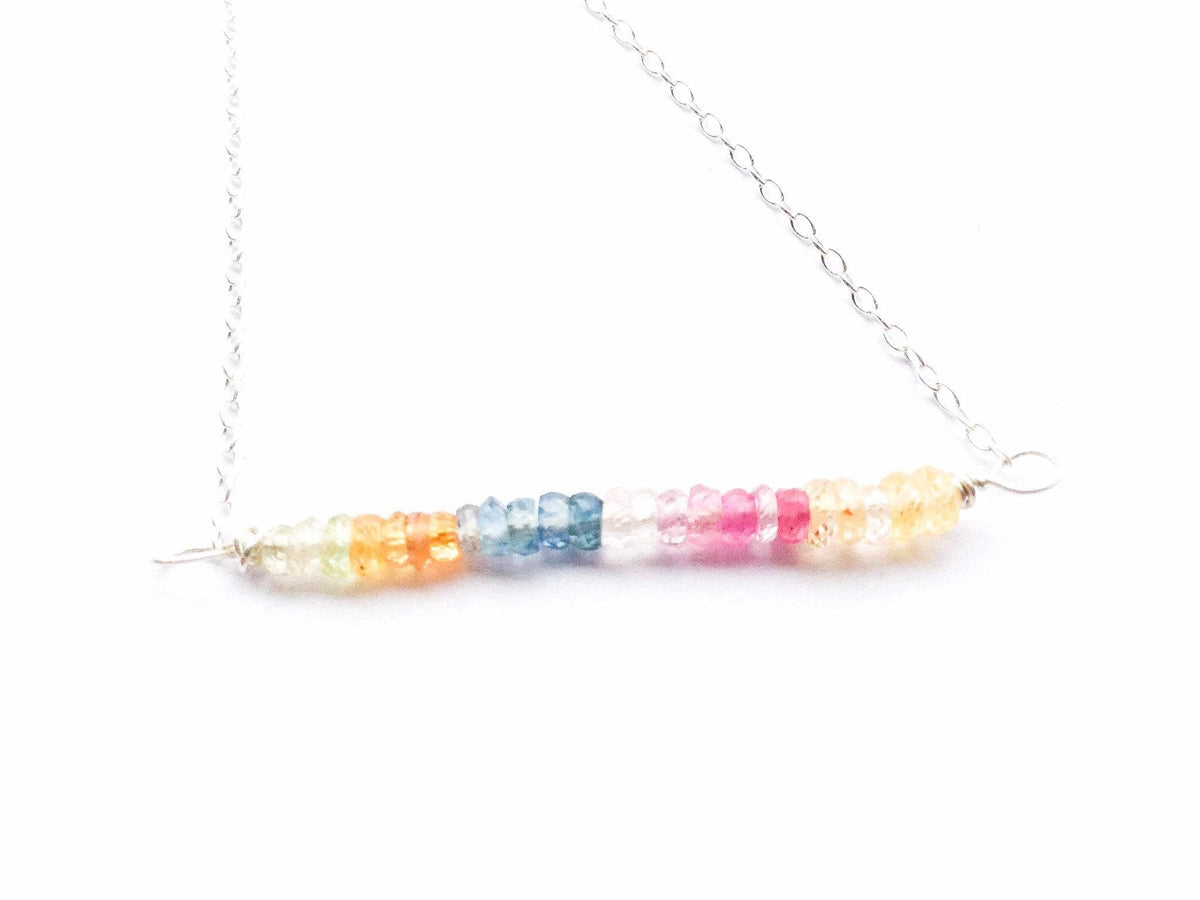 Multi-Coloured Sapphires Silver Necklace: Handmade Natural Gemstone Jewellery