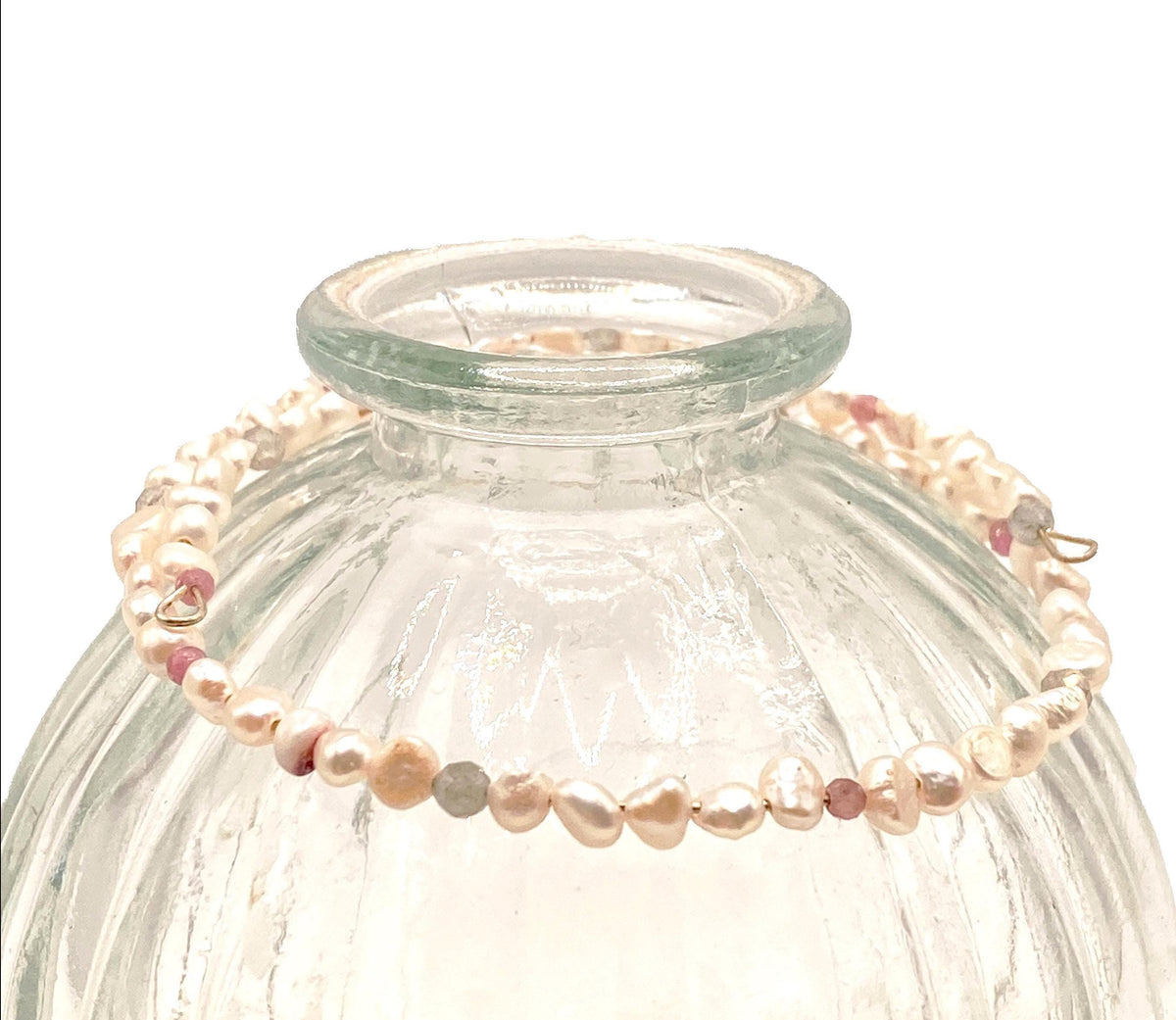 Baroque Pearl, Pink Tourmaline & Labradorite Bracelet: Handmade Natural Gemstone Bangle