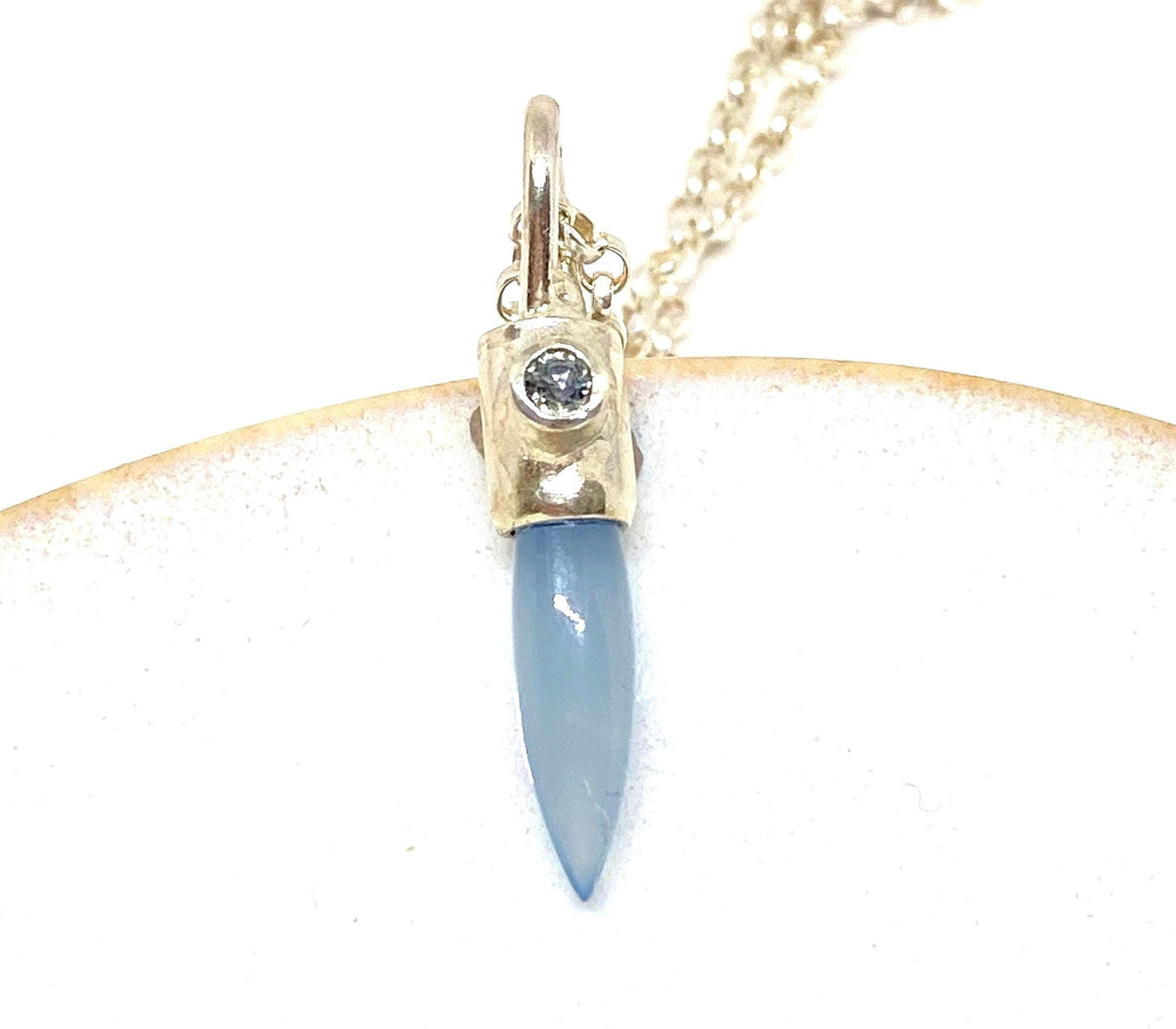 Handmade Blue Chalcedony and Sapphire Silver Pendant