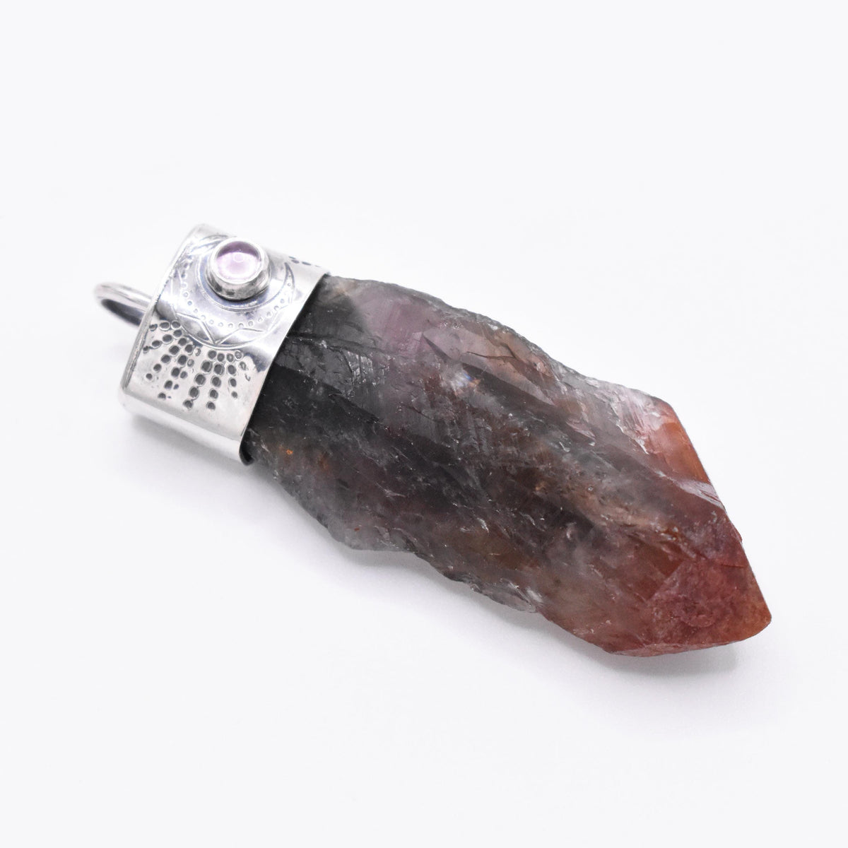 Handmade Auralite 23 and Amethyst Moon Stamped Sterling Silver Pendant