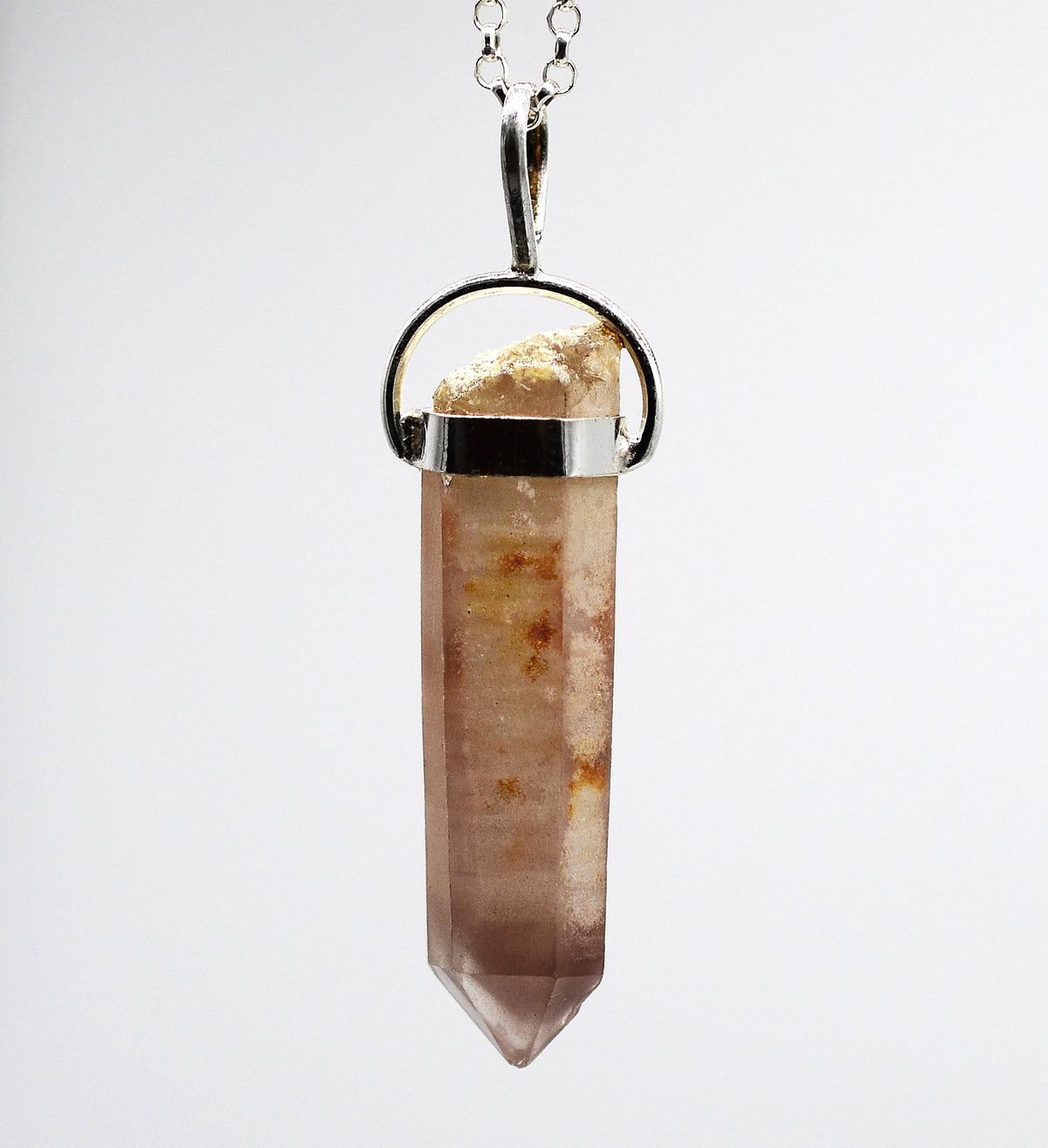 Lithium Quartz Phantom Silver Pendant: Ethically Mined Natural Crystal