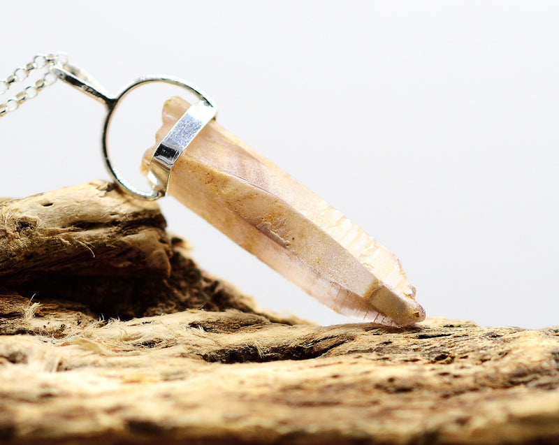 Lithium Quartz Phantom Silver Pendant: Ethically Mined Natural Crystal for Calm