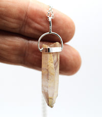 Lithium Quartz Phantom Silver Pendant: Ethically Mined Natural Crystal for Calm