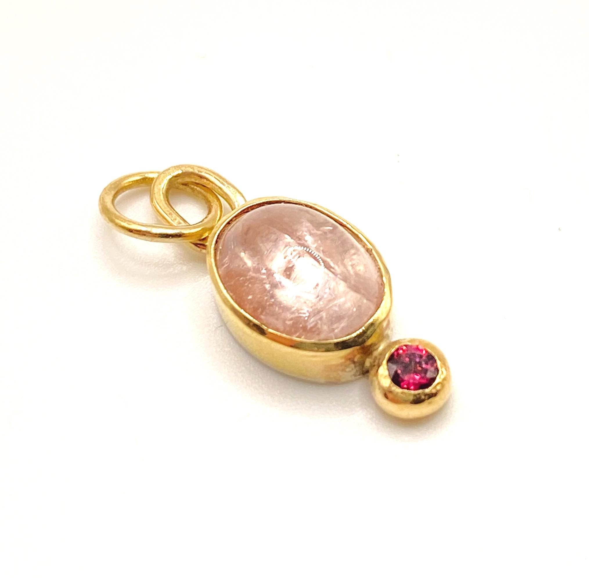 Morganite and Garnet Gold and Silver Pendant