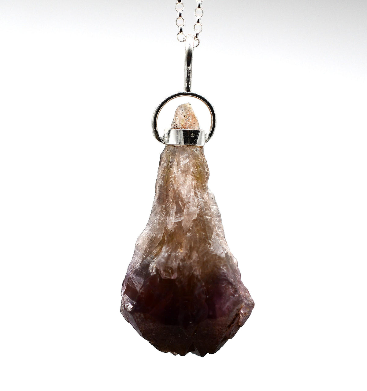 Raw Super 7 Silver Pendant: Ethically Mined Natural Crystal