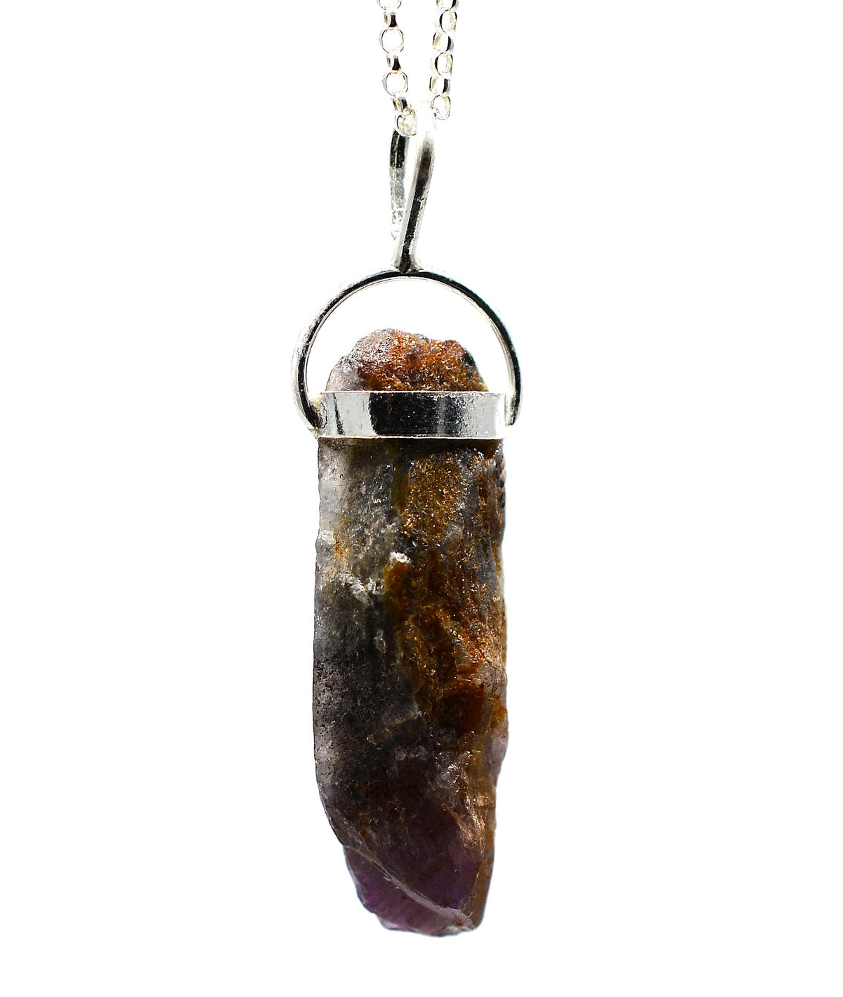 Raw Super 7 Silver Pendant: Ethically Mined Natural Crystal