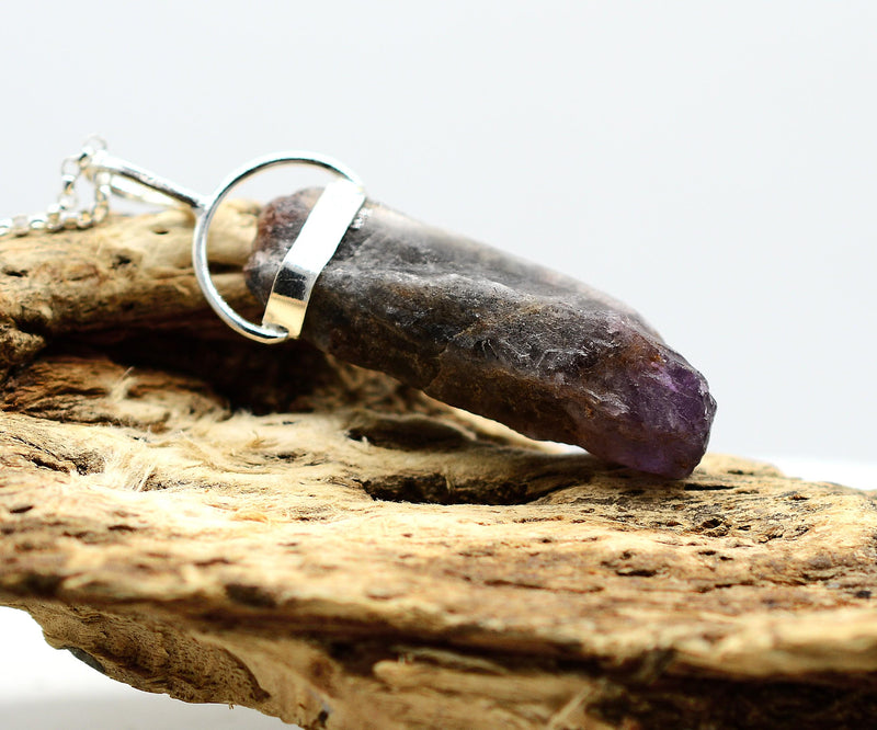 Raw Super 7 Silver Pendant: Ethically Mined Natural Crystal