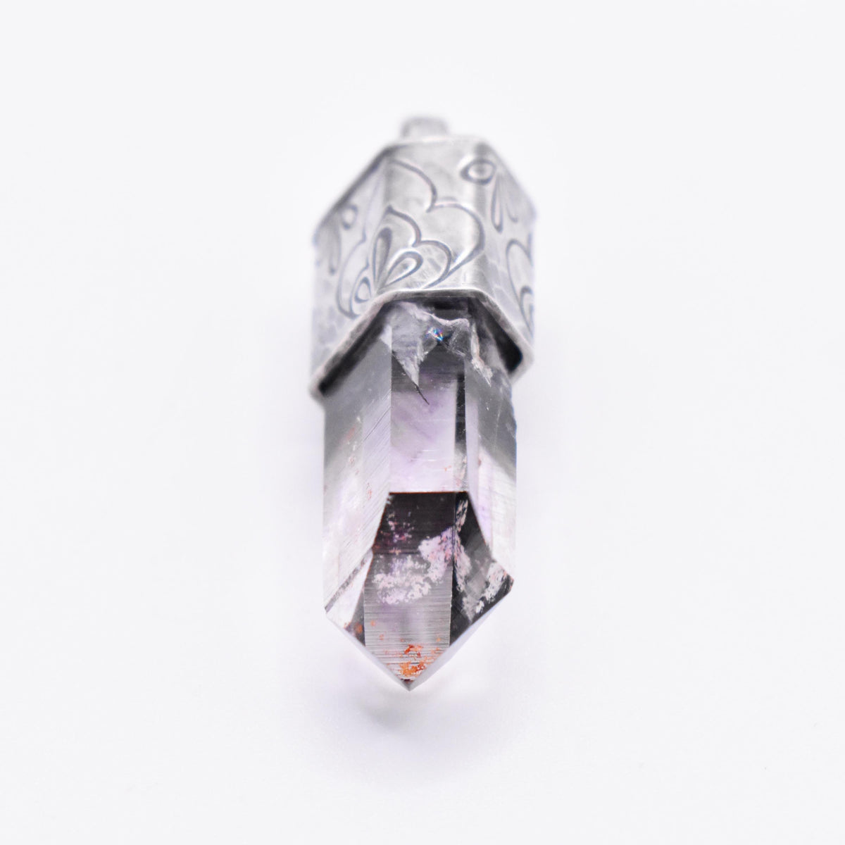 Handmade Brandberg Quartz Stamped Sterling Silver Crystal Pendant