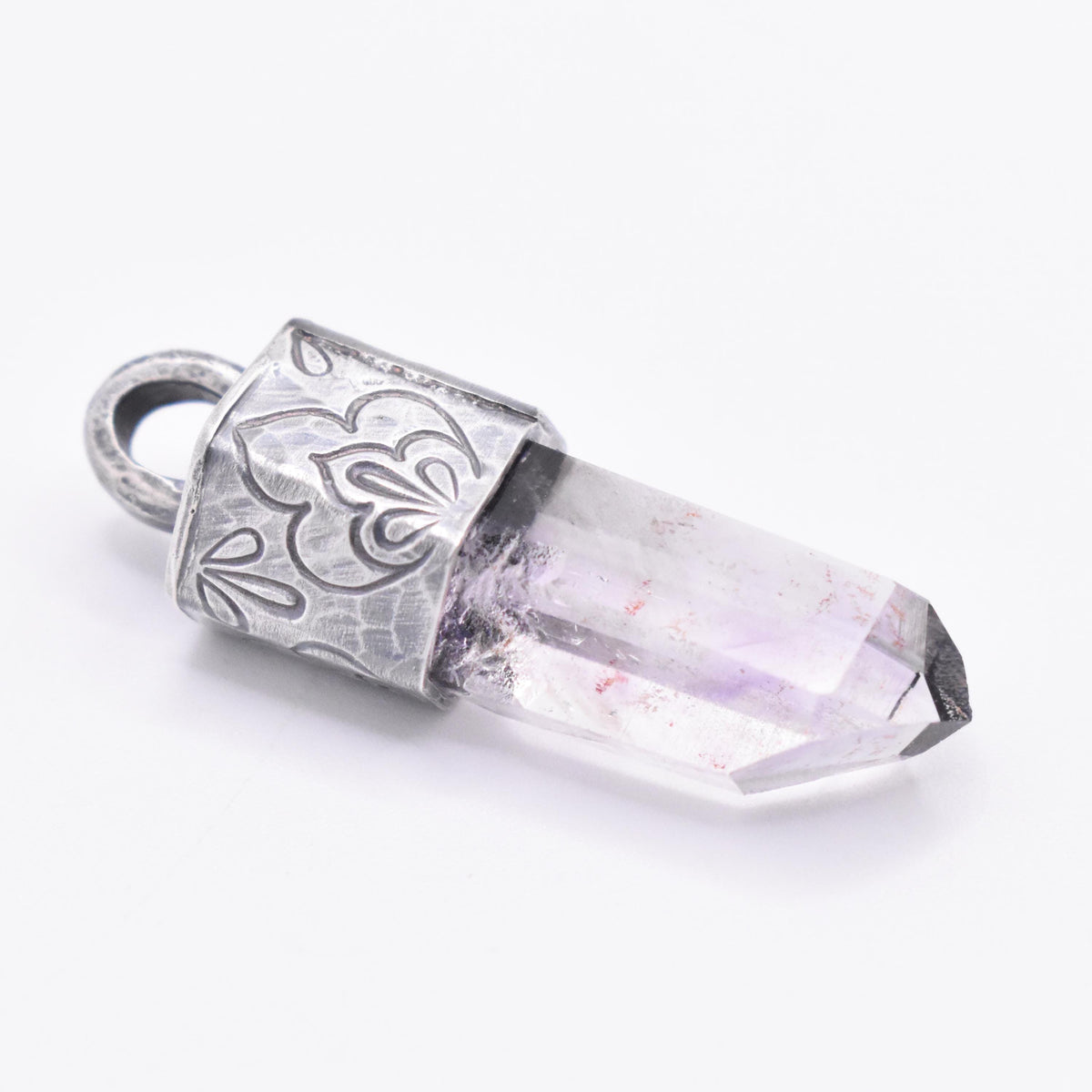 Handmade Brandberg Quartz Stamped Sterling Silver Crystal Pendant