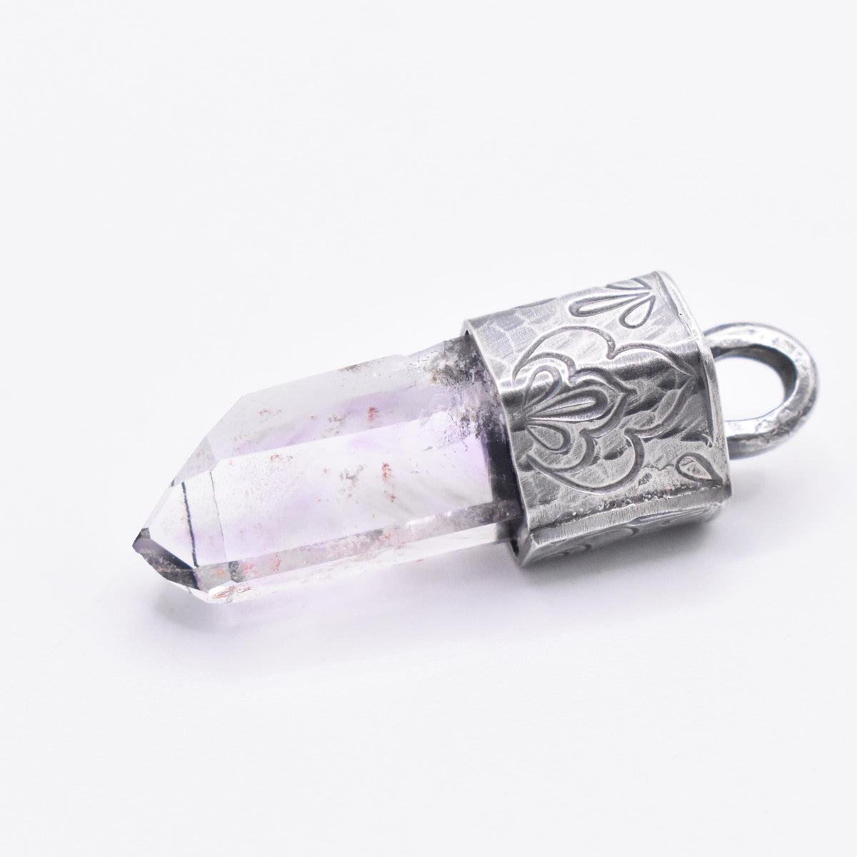 Handmade Brandberg Quartz Stamped Sterling Silver Crystal Pendant