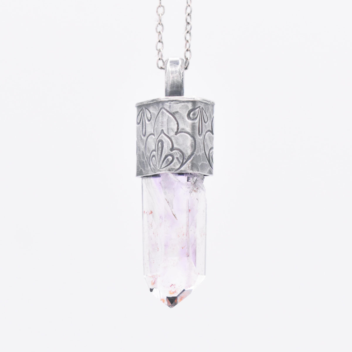 Handmade Brandberg Quartz Stamped Sterling Silver Crystal Pendant