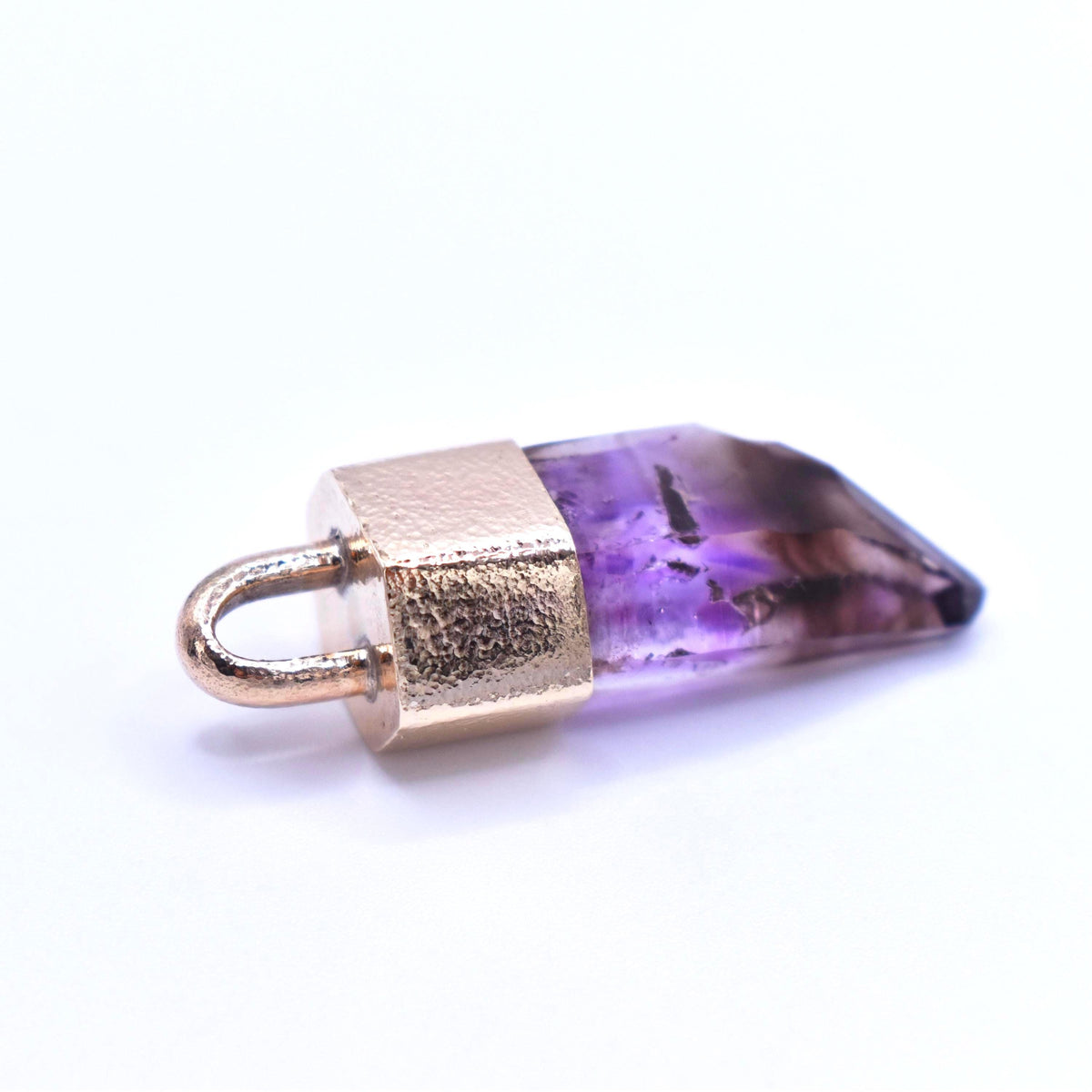 Handmade Brandberg Amethyst Harlequin Quartz Solid Gold Pendant