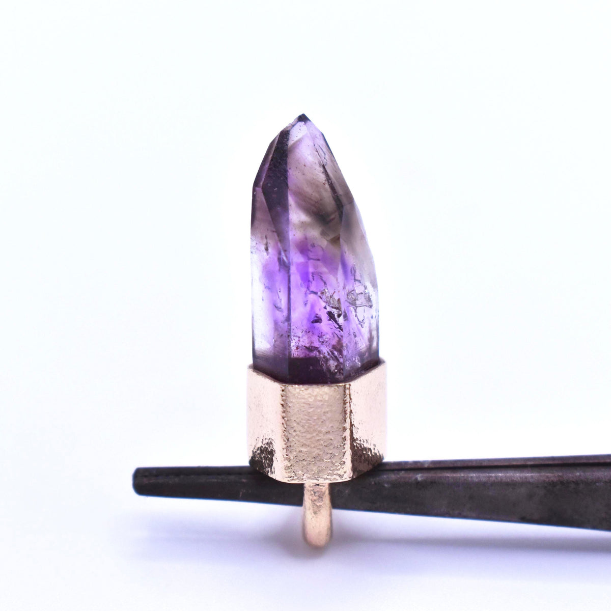 Handmade Brandberg Amethyst Harlequin Quartz Solid Gold Pendant