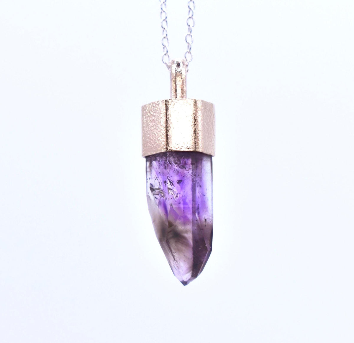 Handmade Brandberg Amethyst Harlequin Quartz Solid Gold Pendant