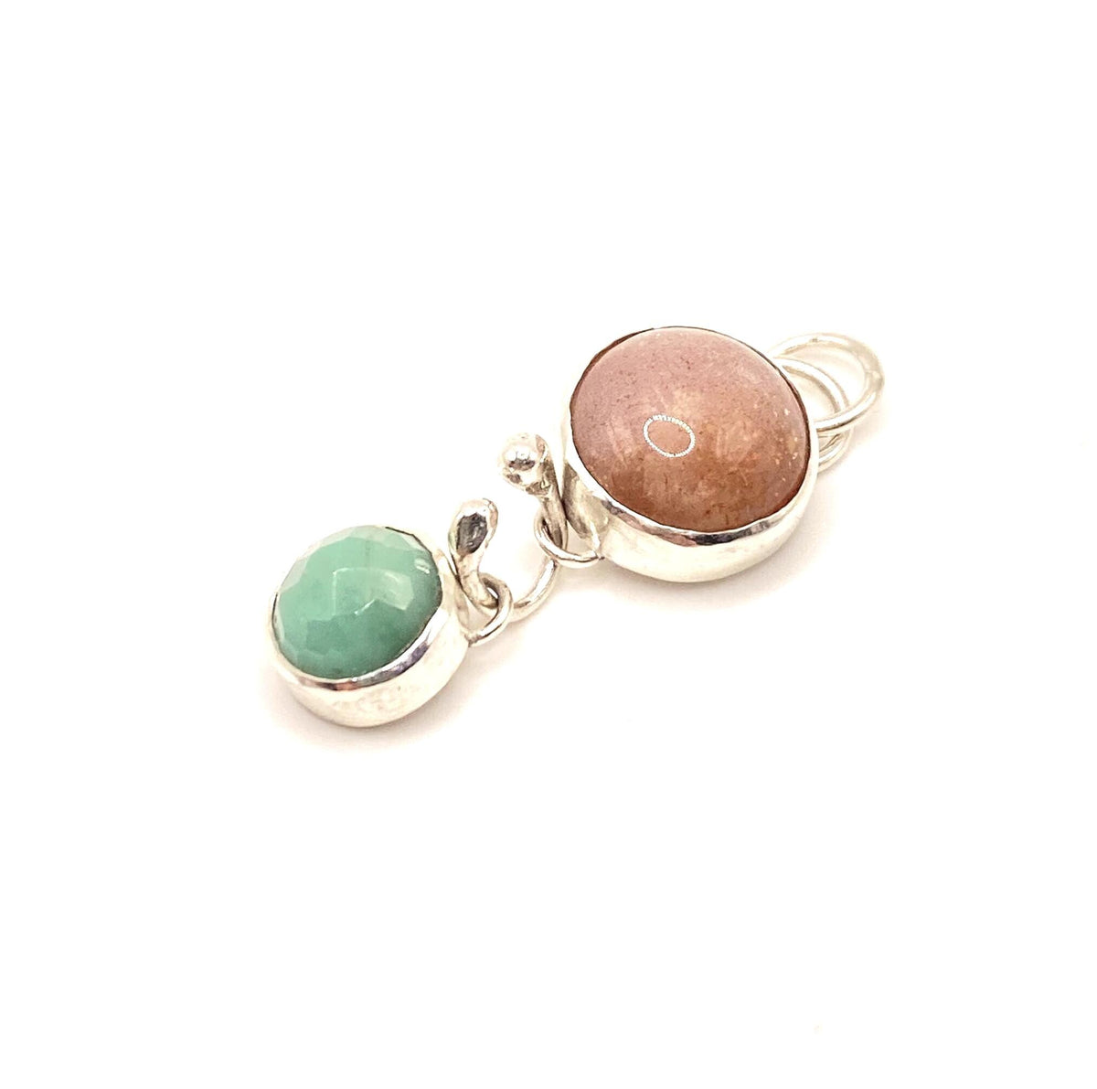 Pink Moonstone & Emerald Silver Pendant: Unique Handmade Natural Gemstone Jewellery