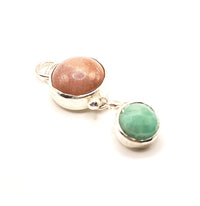 Pink Moonstone & Emerald Silver Pendant: Unique Handmade Natural Gemstone Jewellery