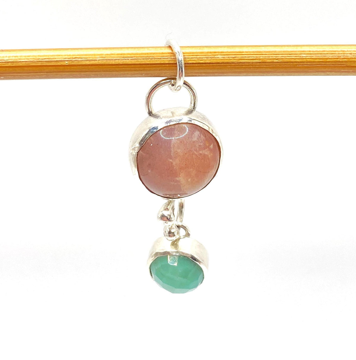 Pink Moonstone & Emerald Silver Pendant: Unique Handmade Natural Gemstone Jewellery