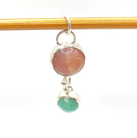 Pink Moonstone & Emerald Silver Pendant: Unique Handmade Natural Gemstone Jewellery