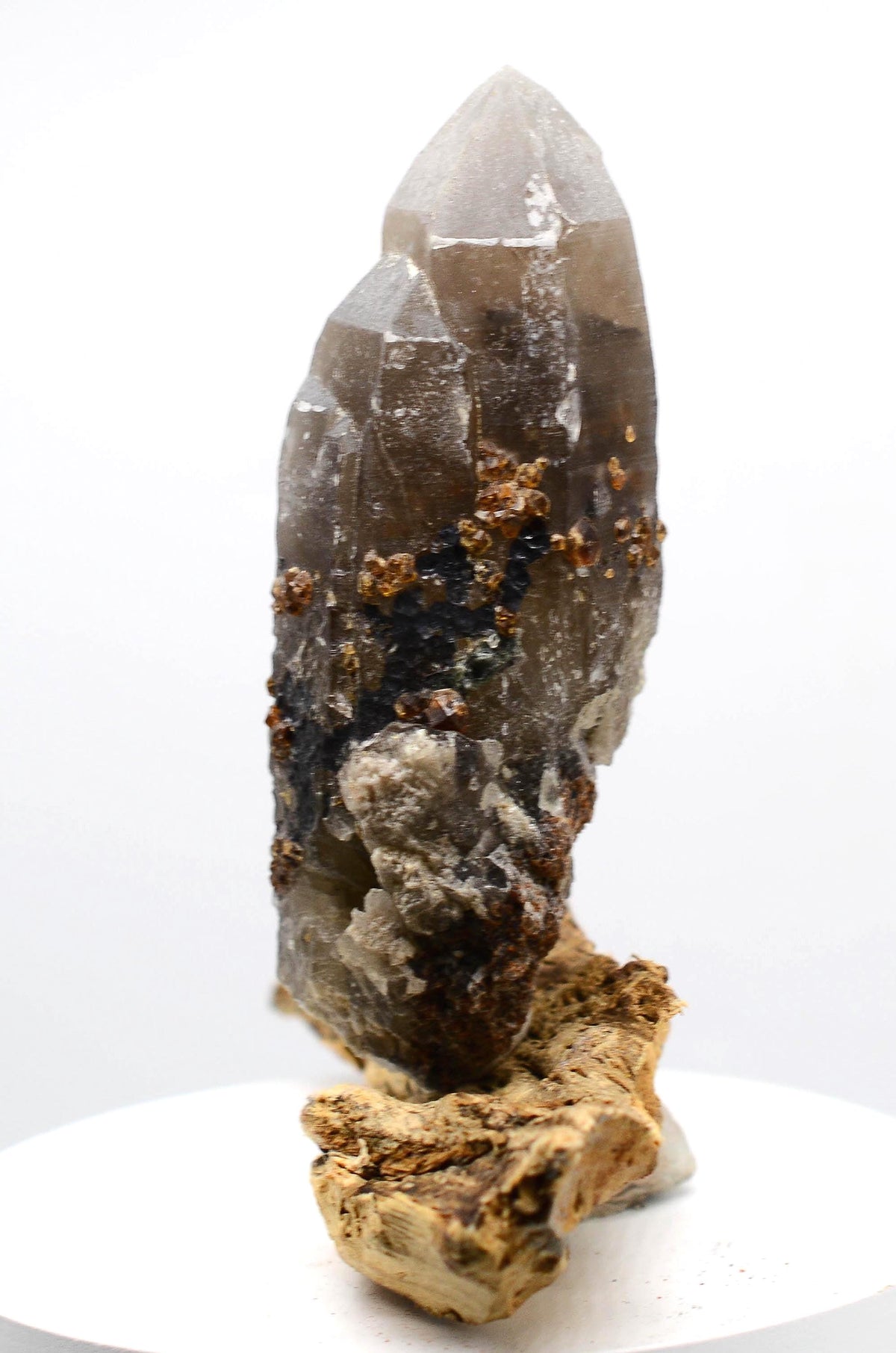 Garnets on Self-Healed Smokey Quartz Twin