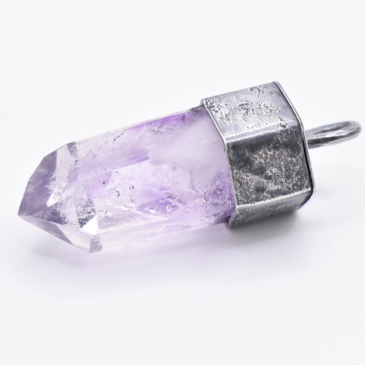 Handmade Brandberg Enhydro Quartz Crystal Blackened Sterling Silver Algiz Rune Pendant