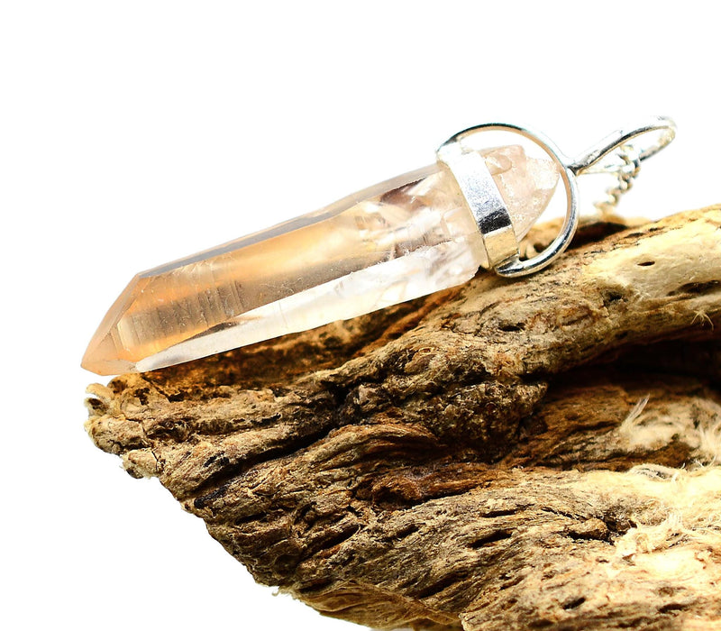 Golden Lemurian Quartz Silver Pendant: Ethically Mined Natural Crystal