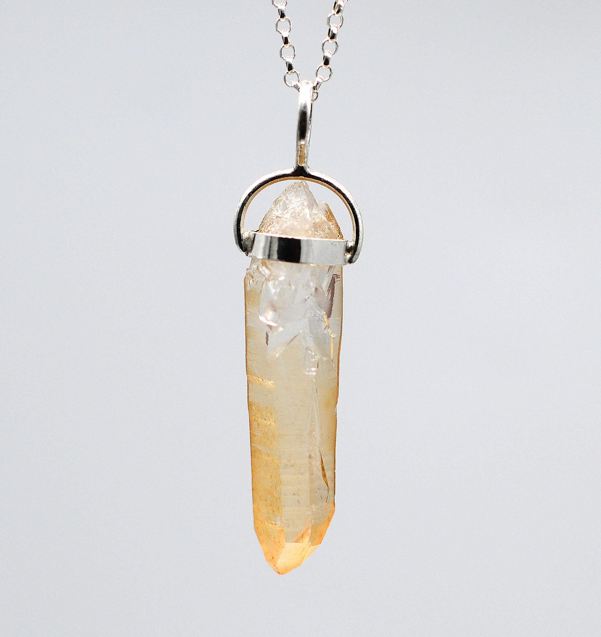 Golden Lemurian Quartz Silver Pendant: Ethically Mined Natural Crystal