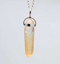 Golden Lemurian Quartz Silver Pendant: Ethically Mined Natural Crystal