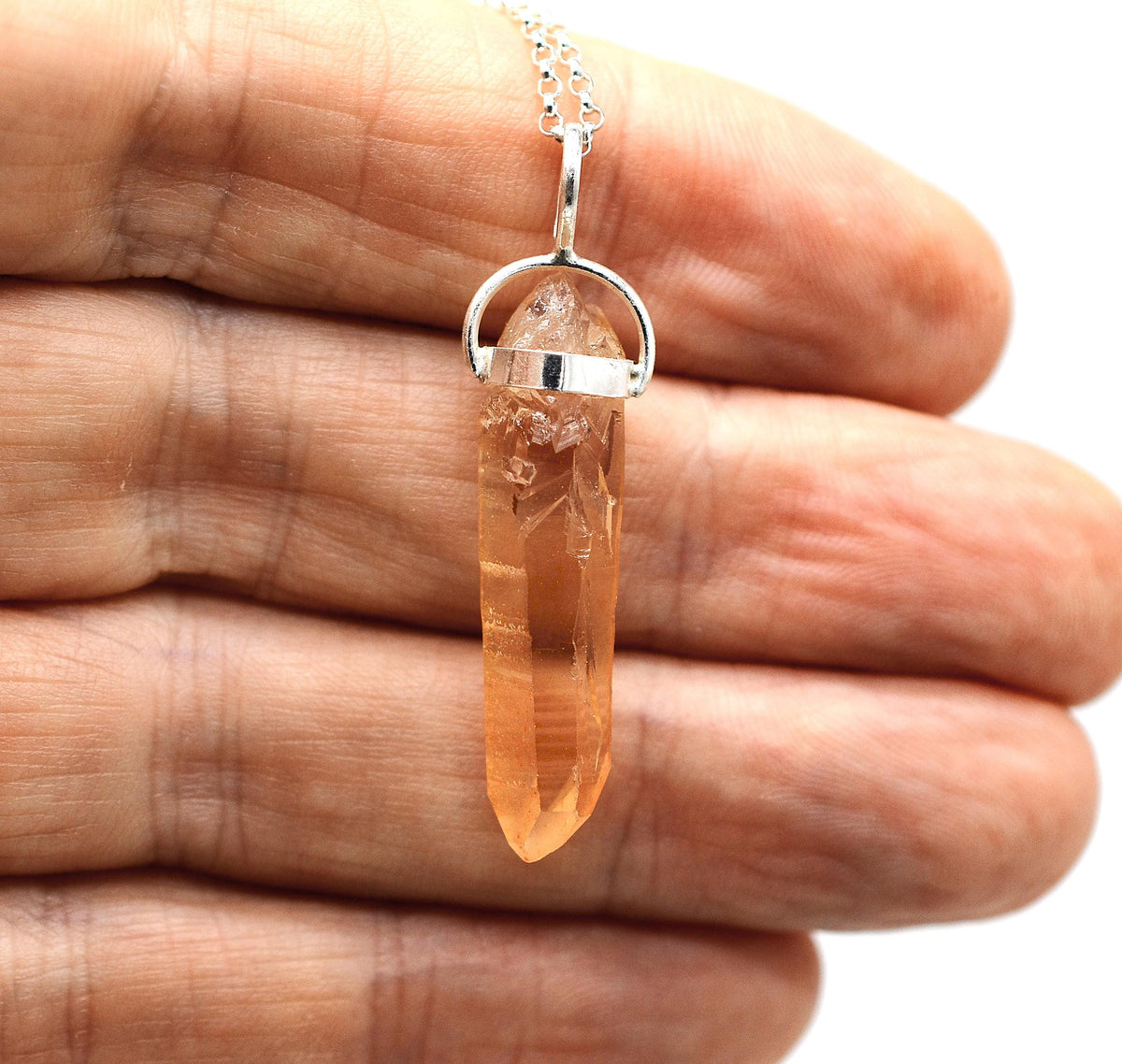 Golden Lemurian Quartz Silver Pendant: Ethically Mined Natural Crystal