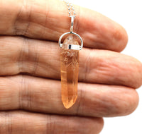 Golden Lemurian Quartz Silver Pendant: Ethically Mined Natural Crystal