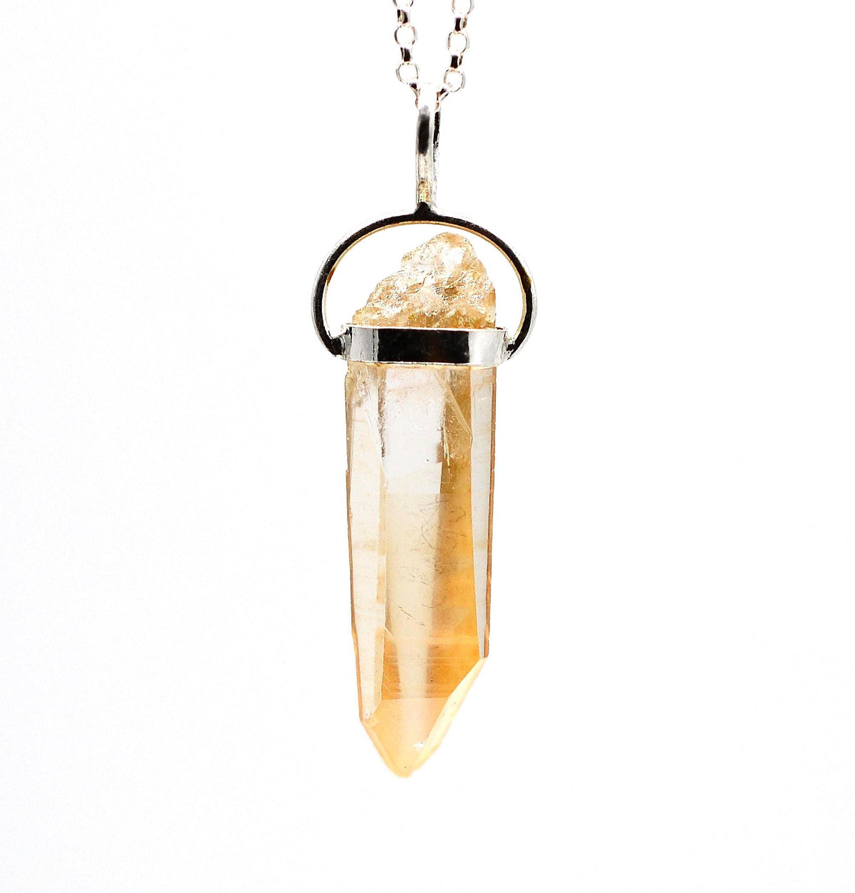Golden Lemurian Quartz Silver Pendant: Ethically Mined Natural Crystal