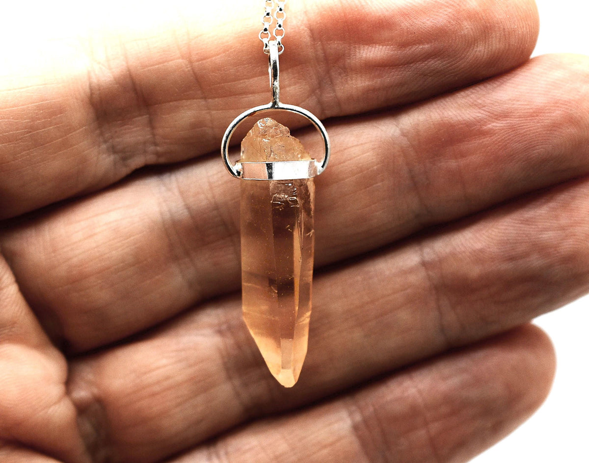 Golden Lemurian Quartz Silver Pendant: Ethically Mined Natural Crystal