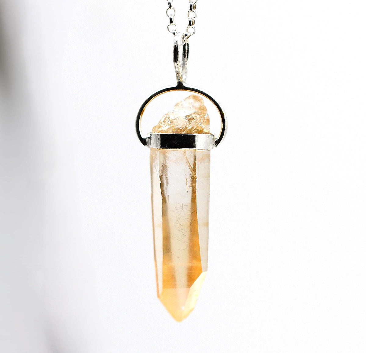 Golden Lemurian Quartz Silver Pendant: Ethically Mined Natural Crystal