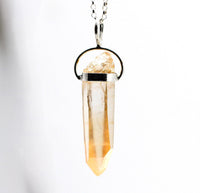 Golden Lemurian Quartz Silver Pendant: Ethically Mined Natural Crystal