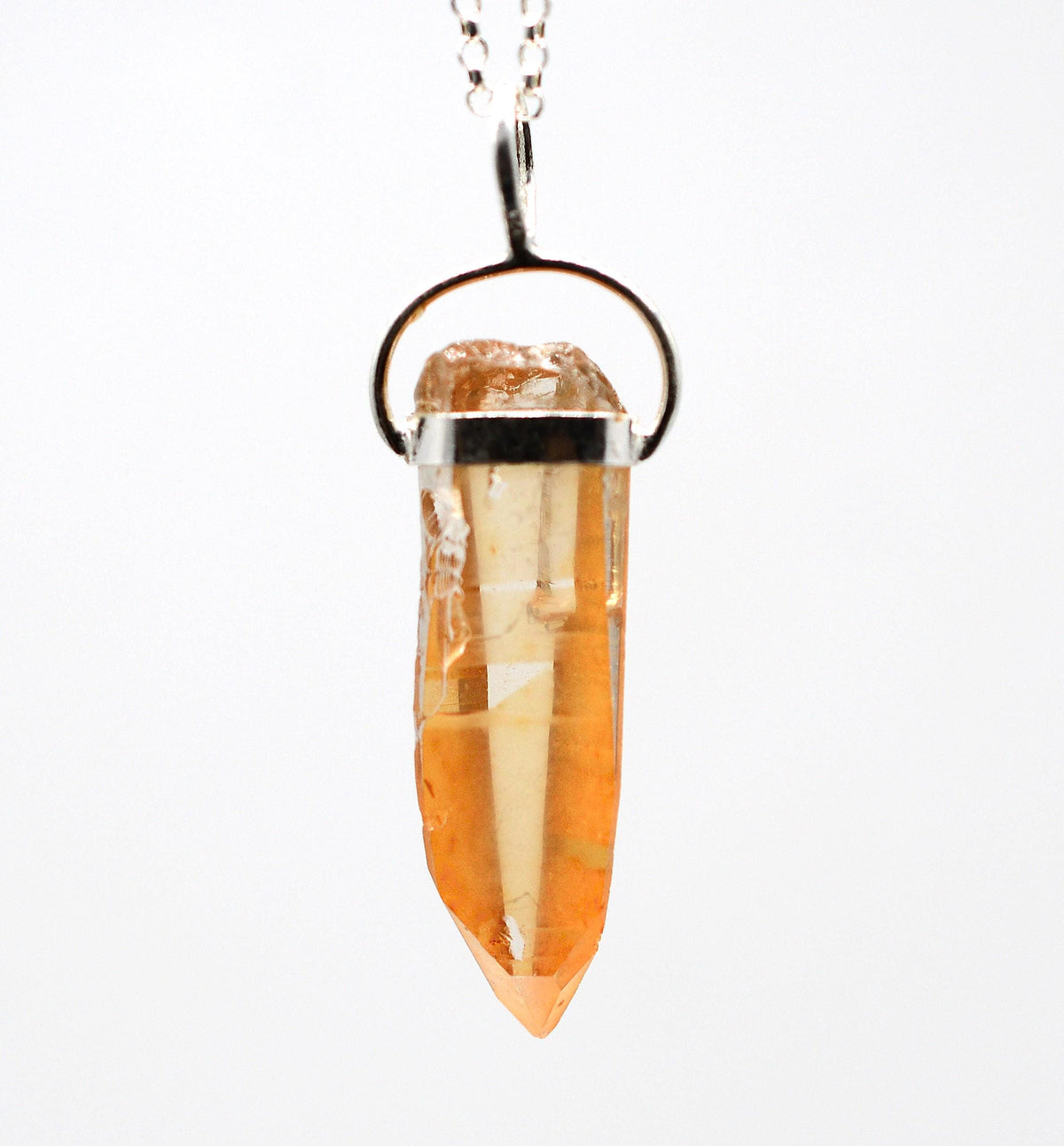 Golden Lemurian Quartz Silver Pendant: Ethically Mined Natural Crystal