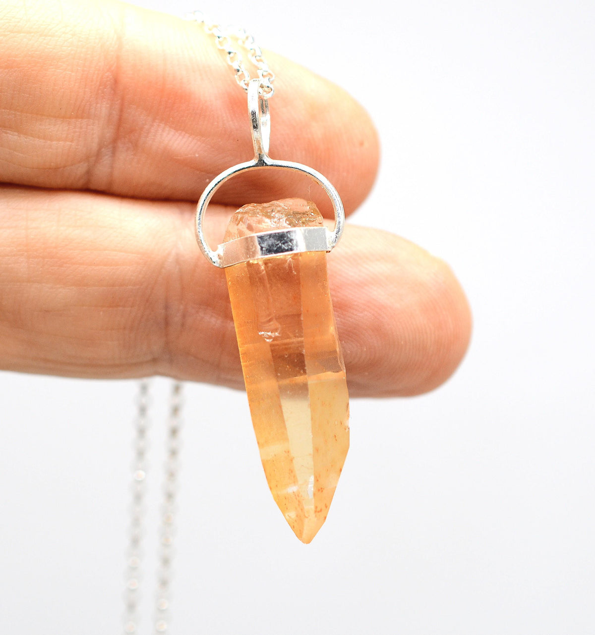 Golden Lemurian Quartz Silver Pendant: Ethically Mined Natural Crystal