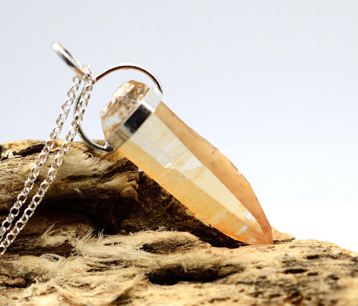 Golden Lemurian Quartz Silver Pendant: Ethically Mined Natural Crystal