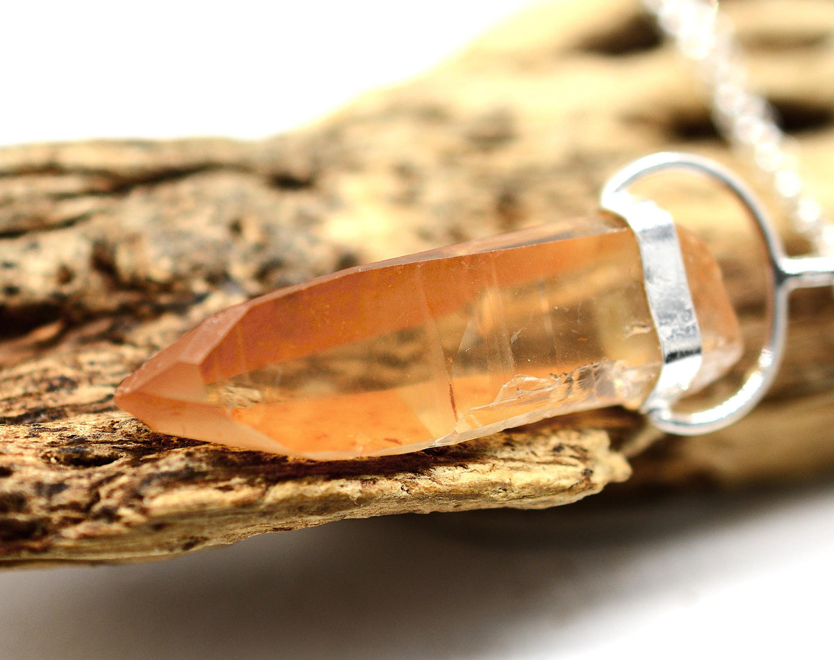 Golden Lemurian Quartz Silver Pendant: Ethically Mined Natural Crystal