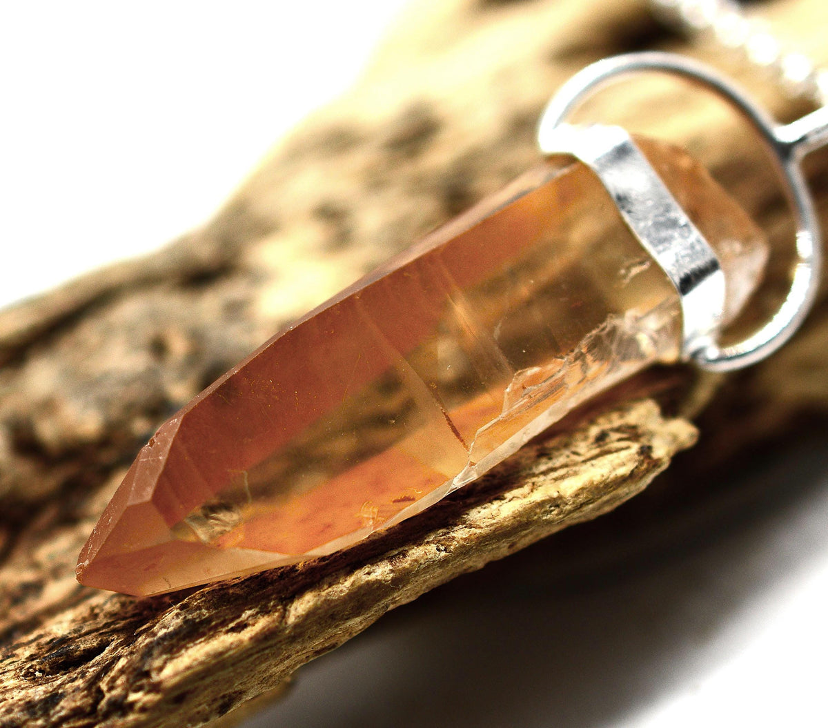 Golden Lemurian Quartz Silver Pendant: Ethically Mined Natural Crystal