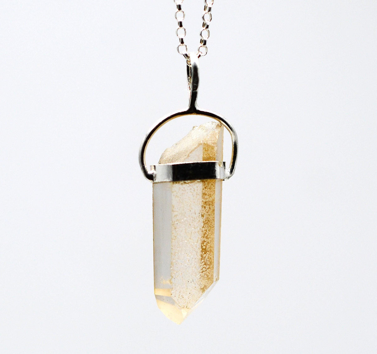 Golden Lemurian Quartz Dow Silver Pendant: Ethically Mined Natural Crystal