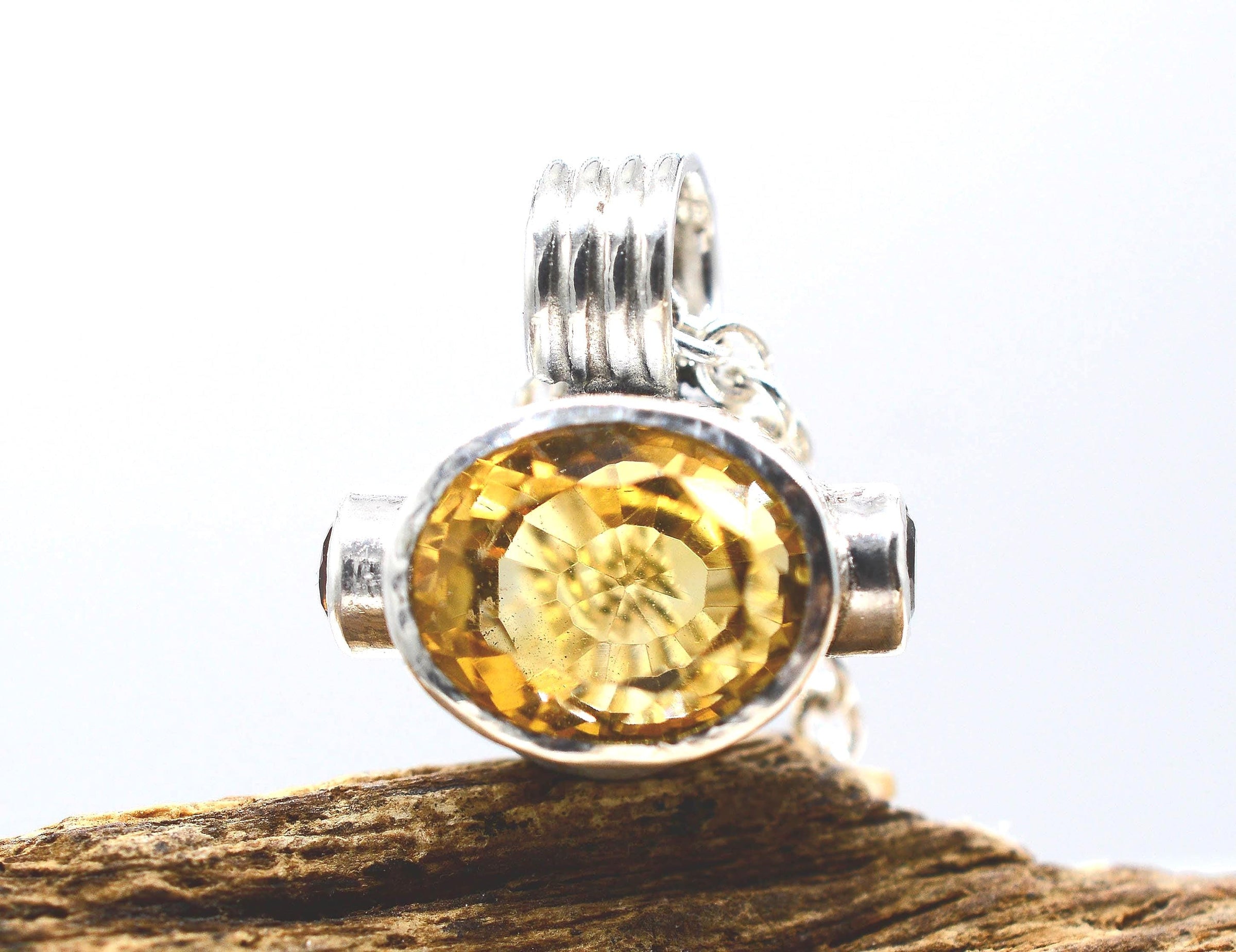 Handmade Citrine, Madeira Citrine & Green Tourmaline Silver Pendant: Unique Handmade Gemstone Jewellery