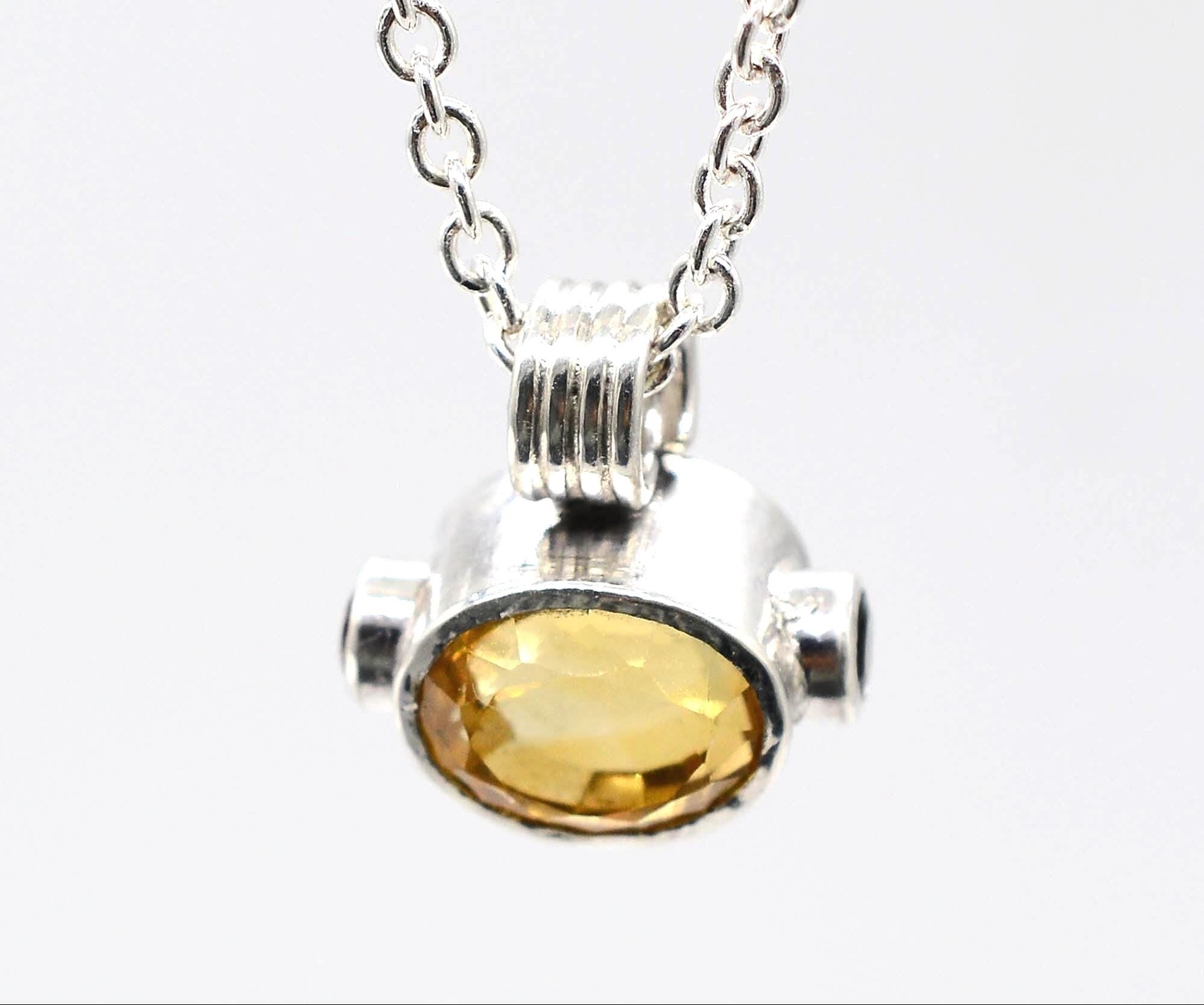 Handmade Citrine, Madeira Citrine & Green Tourmaline Silver Pendant: Unique Handmade Gemstone Jewellery