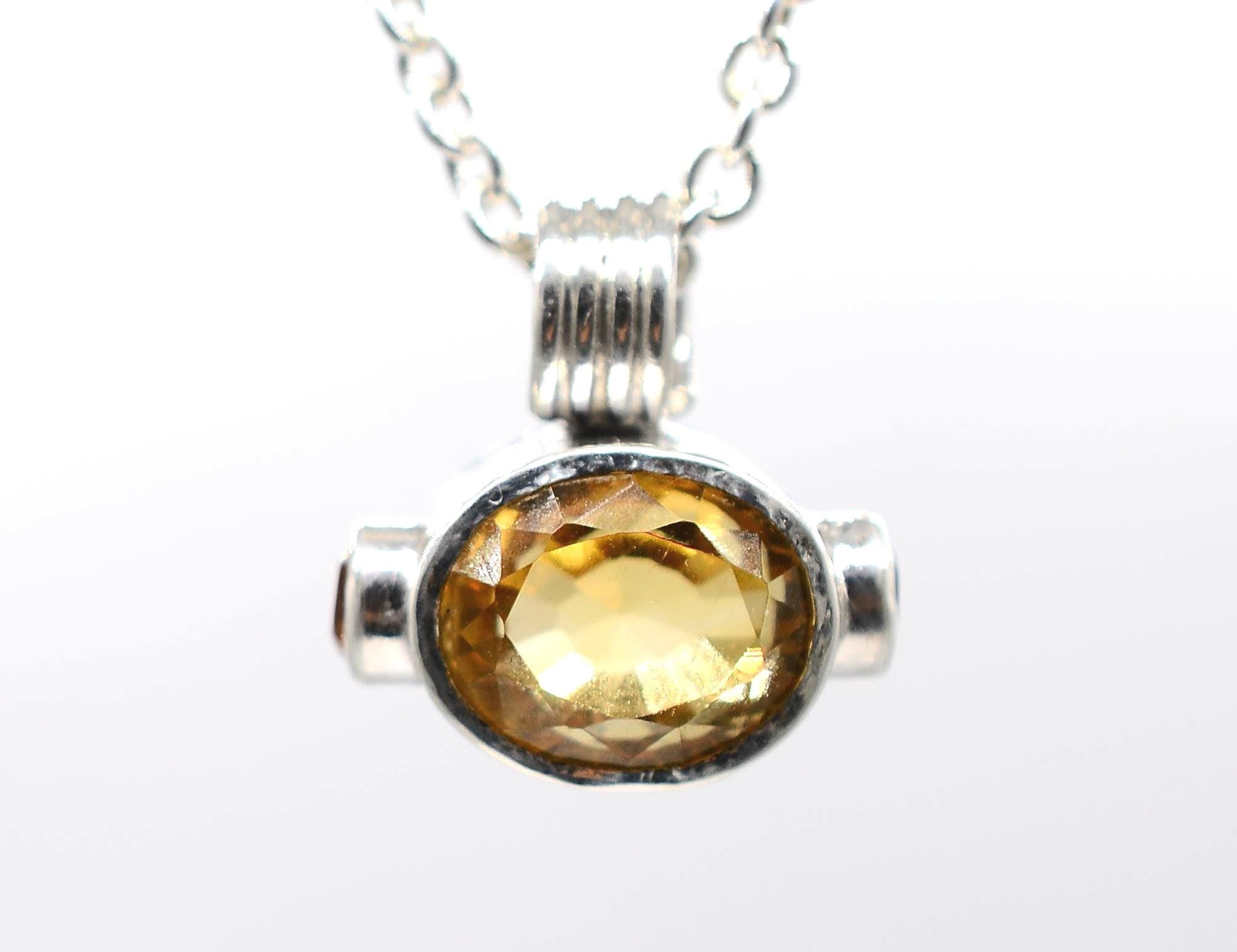 Handmade Citrine, Madeira Citrine & Green Tourmaline Silver Pendant: Unique Handmade Gemstone Jewellery